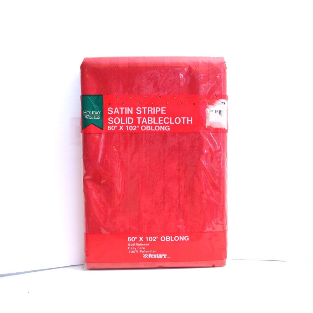 Holiday Wishes Red Fabric Tablecloth Soil Release 60 X 102 Oblong NIP